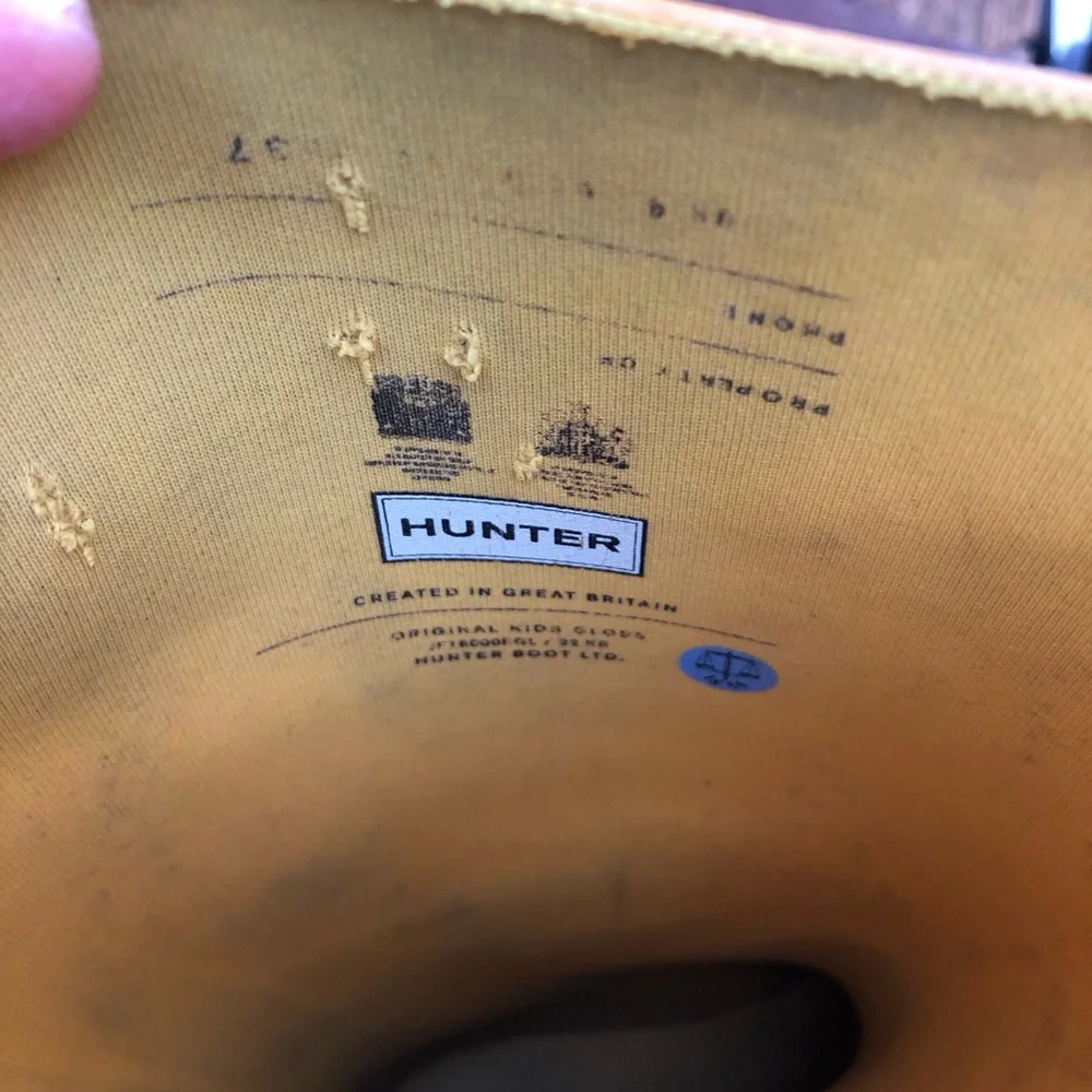 Hunter Original Kids Gloss Boots Size 5 Yellow Tall Pull On Chore Farm Work Rain